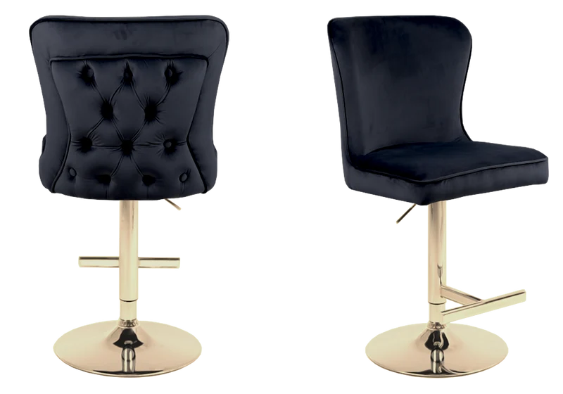 Chaise de bar capitonnée velours noir dorée - Enzo x2