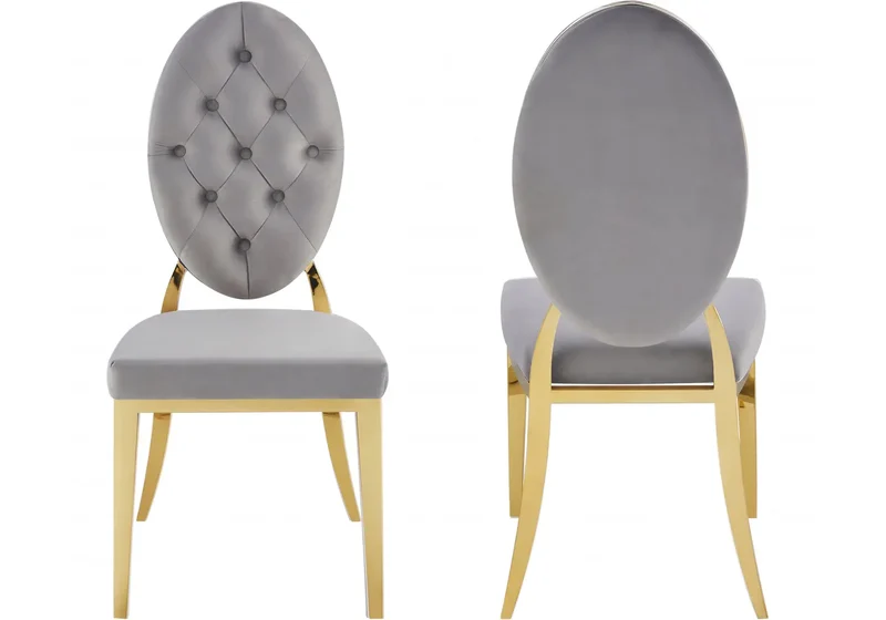 Chaise médaillon capitonnée velours gris doré - Neo x4