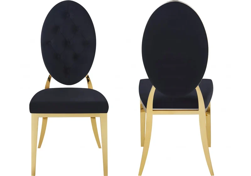 Chaise médaillon capitonnée velours noir doré - Neo x4