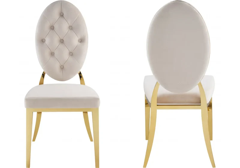 Chaise médaillon capitonnée velours beige doré - Neo x4