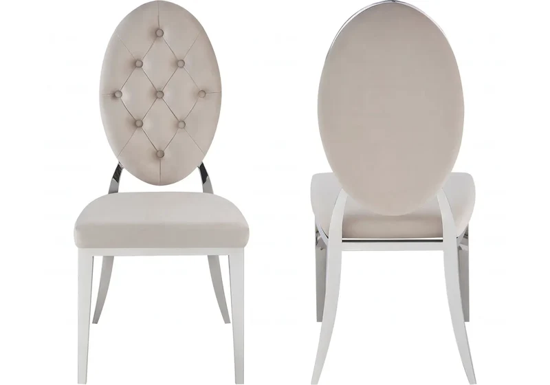 Chaise médaillon capitonnée velours taupe argent - Neo x4