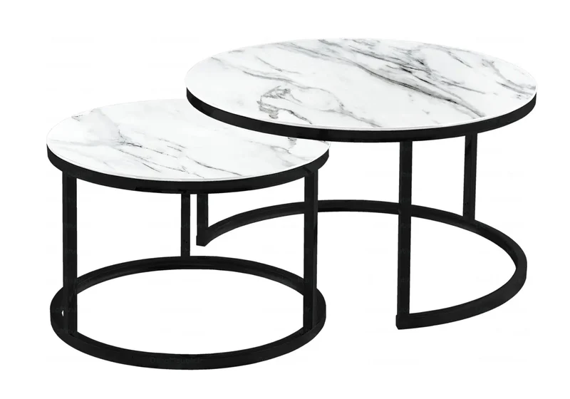 Tables gigognes noires marbre blanc - Orea