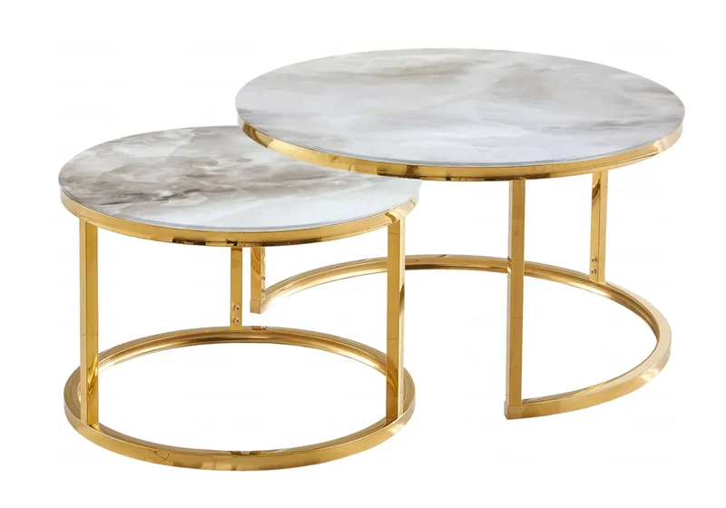 Tables gigognes dorées marbre beige - Orea