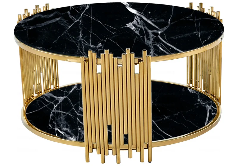 Table basse ronde doré marbre noir - Eve