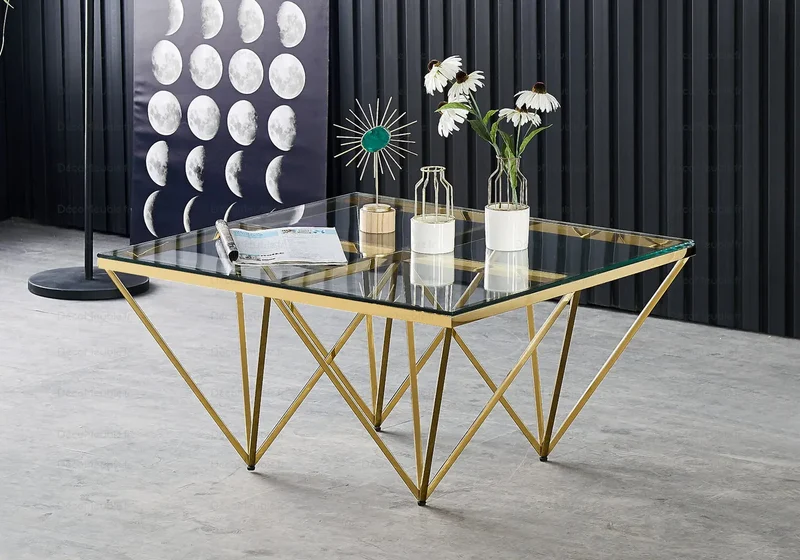 Table basse carrée dorée en verre - Gusta