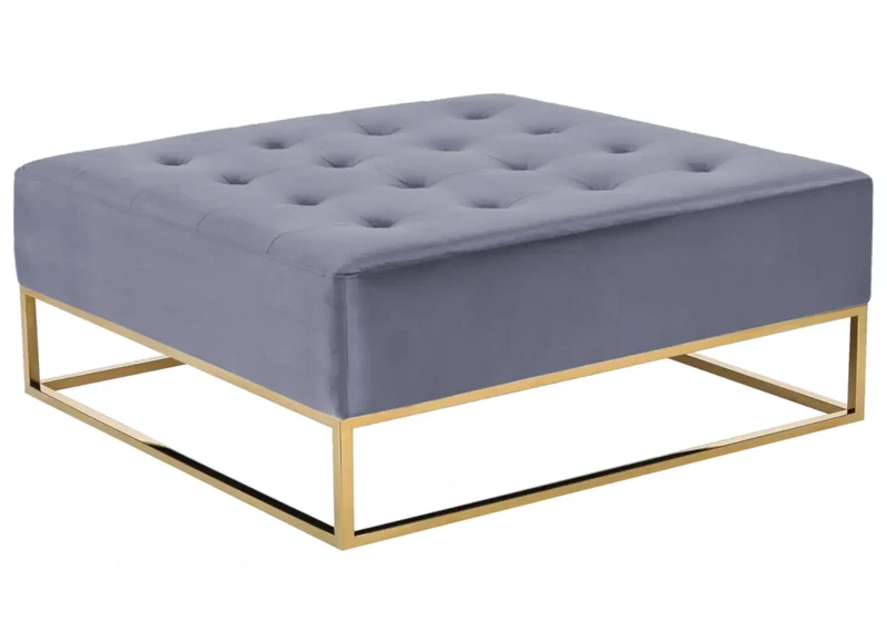 Table basse dorée capitonnée gris - Gwen