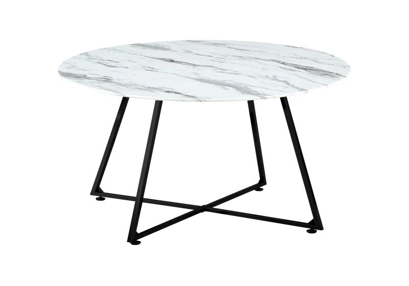 Table basse ronde marbre blanc pieds noirs - Gina