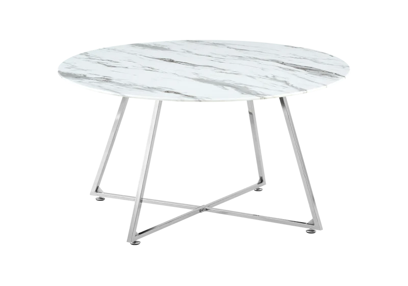 Table basse ronde marbre blanc pieds argent - Gina