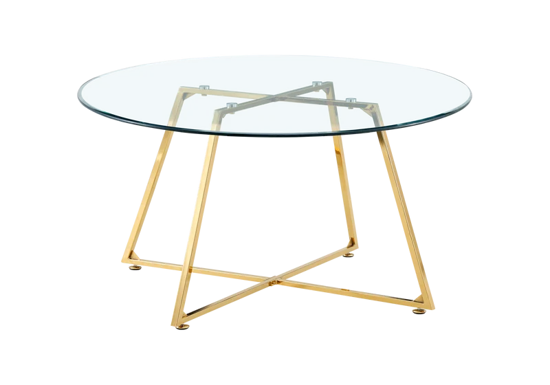 Table basse ronde verre trempé pieds dorés - Gina