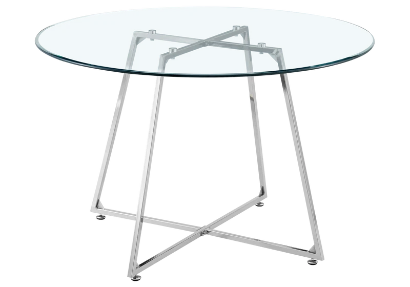 Table ronde verre trempé pieds argent - Gina