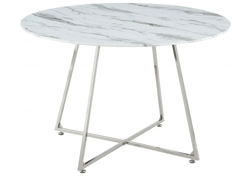 Table ronde marbre blanc pieds argent - Gina