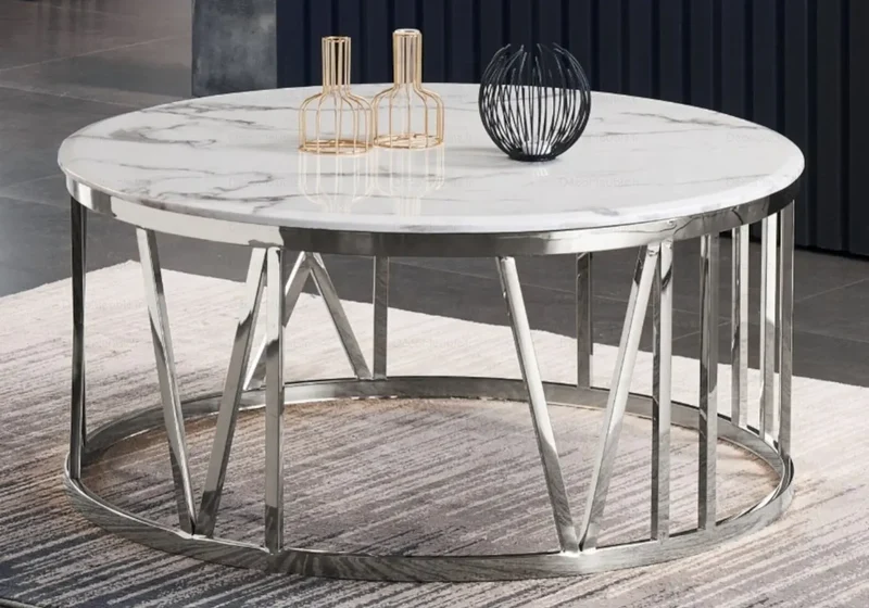 Table basse ronde marbre blanc - Geva