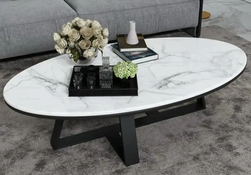 Table basse noire marbre blanc - Gracy