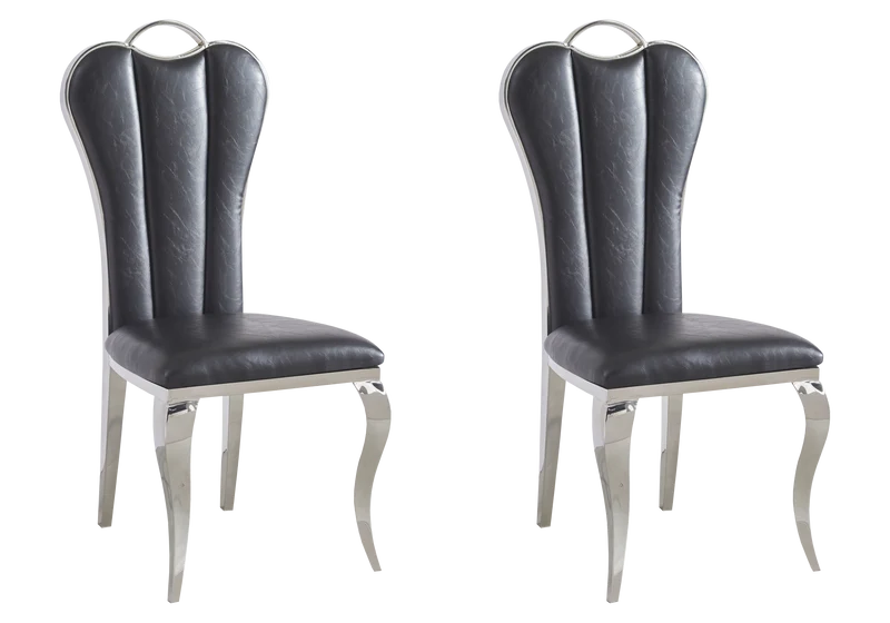 Chaise baroque moderne argentée et similicuir - Diana x4