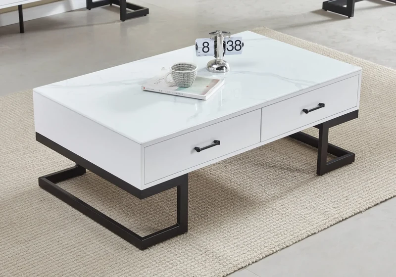 Table basse noire marbre blanc - Odel