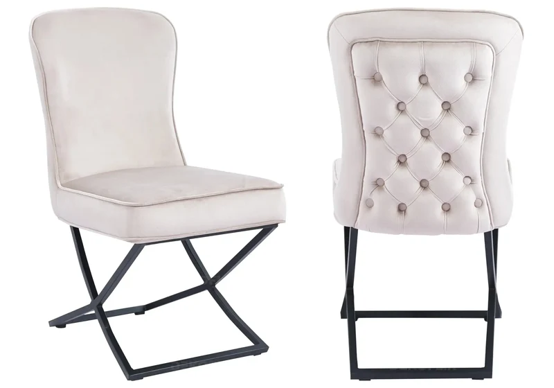 Chaise capitonnée pied croisé noir beige - Enzo x2