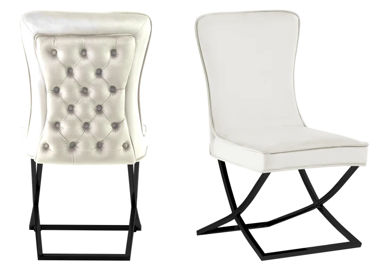 Chaise capitonnée pied croisé noir écrue - Enzo x2