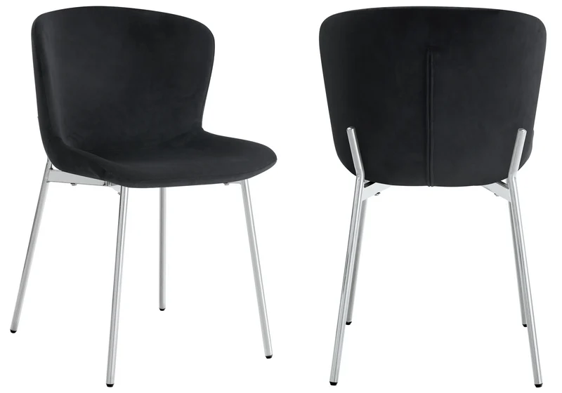 Chaise salle manger velours noir pieds chromé - Vesta x4