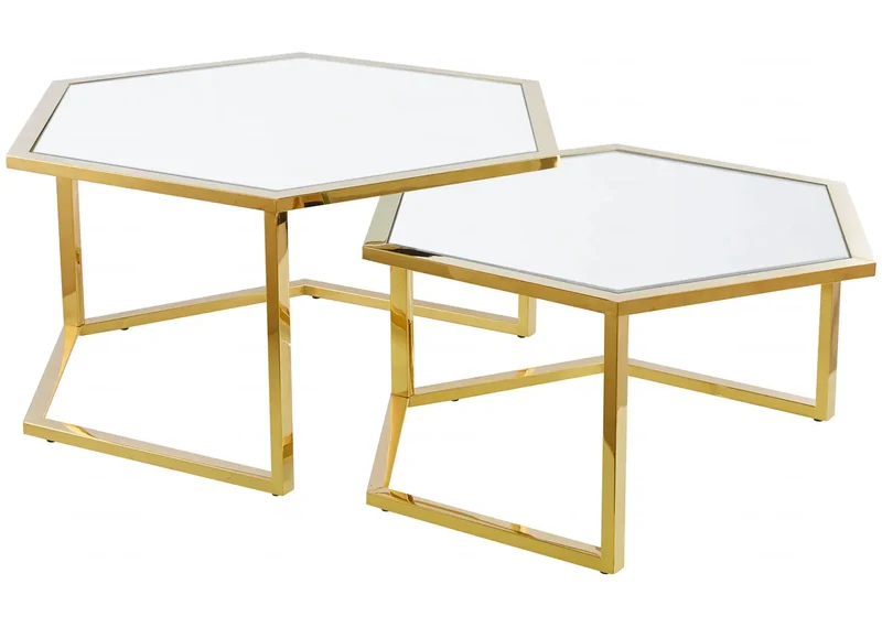 Tables gigognes dorées verre blanc - Giana