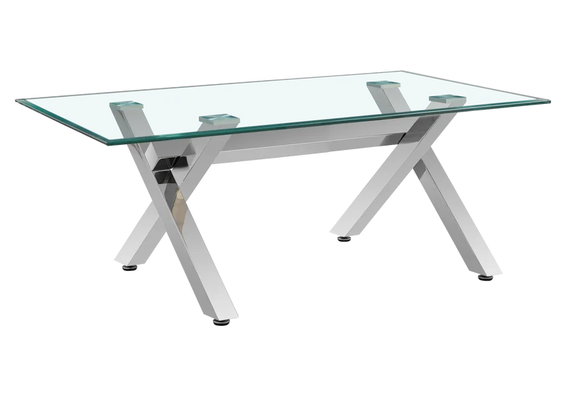 Table basse verre trempé pieds X argent - Cross