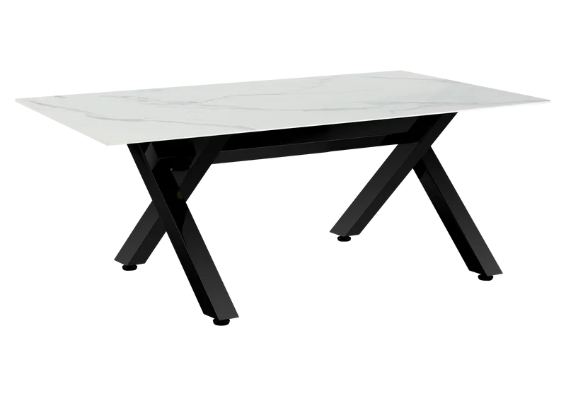 Table basse marbre blanc pieds X noirs - Cross