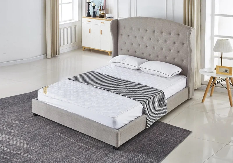 Lit chester capitonné tissu taupe - Erac