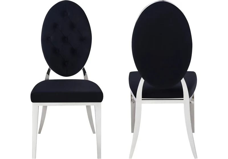 Chaise médaillon capitonnée velours noir argent - Neo x4