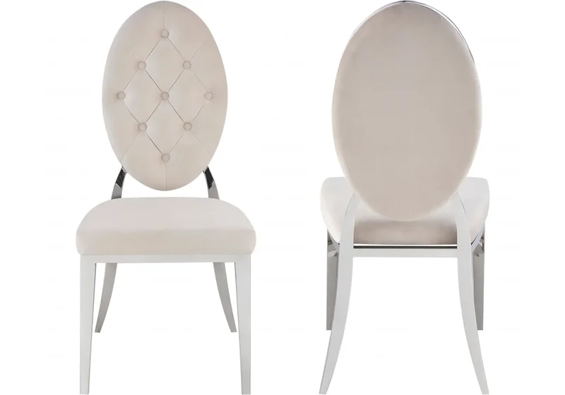 Chaise médaillon capitonnée velours beige argent - Neo x4