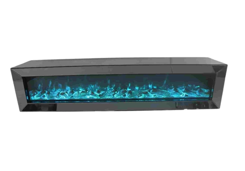 Meuble banc Tv cheminée miroir gris - Ava