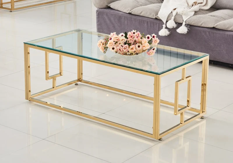 Table basse dorée en verre trempé - Glory