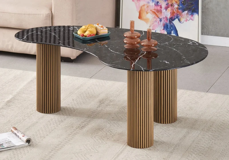 Table basse dorée marbre noir - Piato