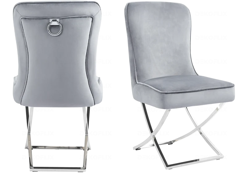 Chaises velours gris argenté avec anneau - Ursi x2