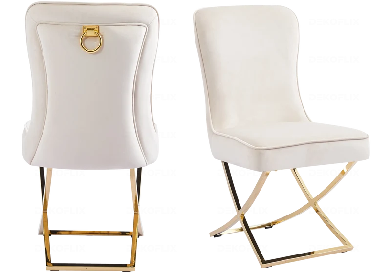 Chaises velours beige doré avec anneau - Ursi x2