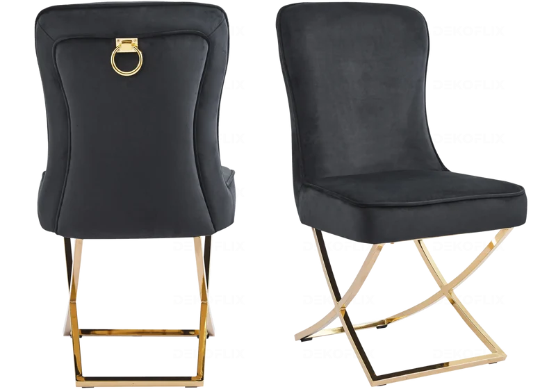 Chaises velours noir doré avec anneau - Ursi x2