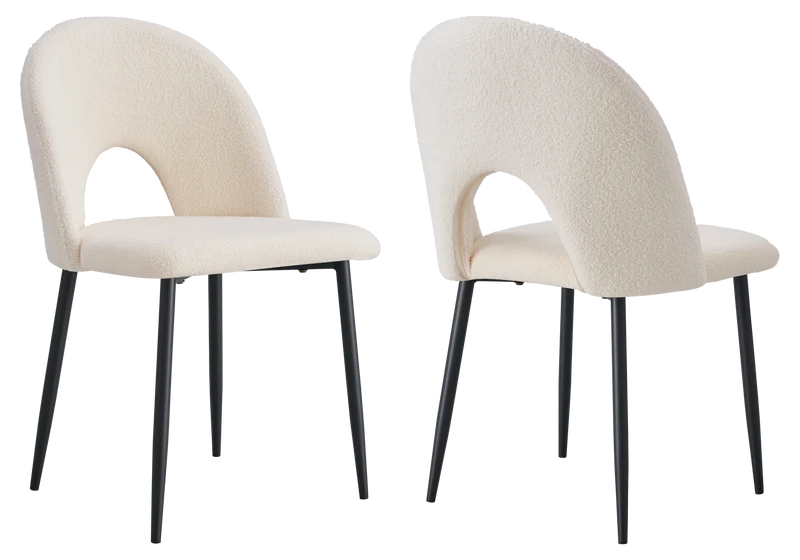Chaise dossier ouvert en tissu bouclé blanc - Talia x4