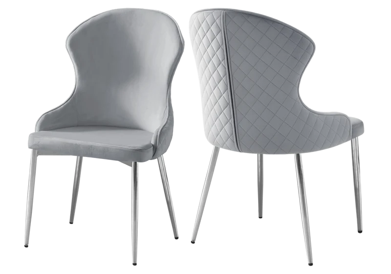 Chaise velours gris capitonnée et argent - Hilton x4