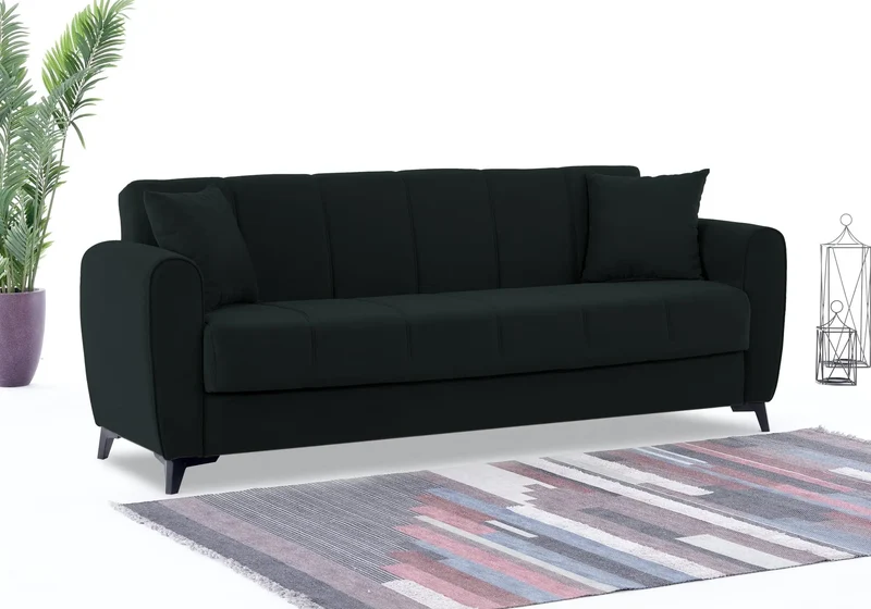 Canapé Turc Pas Cher - Lit & Coffre de Rangement – Velours Anthracite LARA
