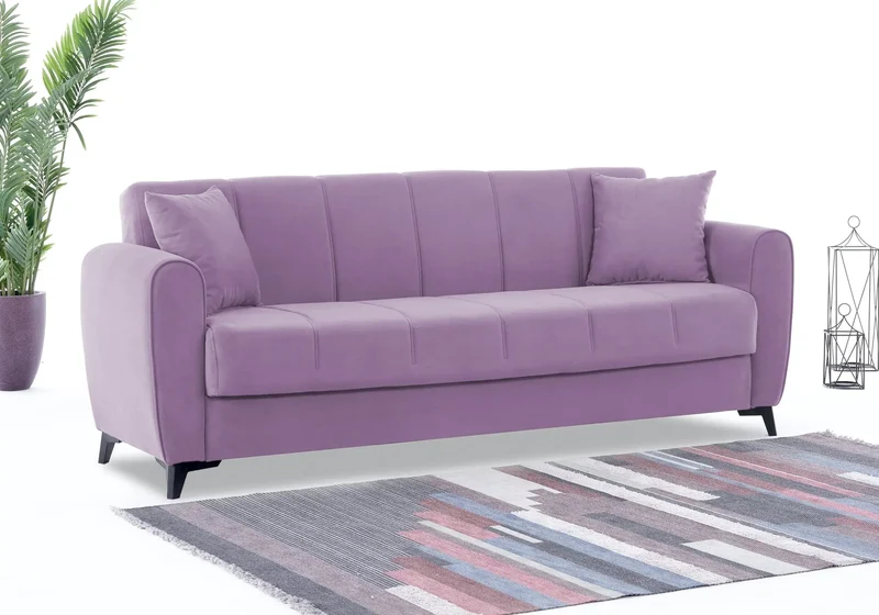 Canapé Turc Pas Cher - Lit & Coffre de Rangement - Velours Rose LARA