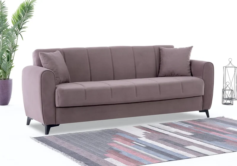 Canapé Turc Pas Cher - Lit & Coffre de Rangement - Velours Taupe LARA