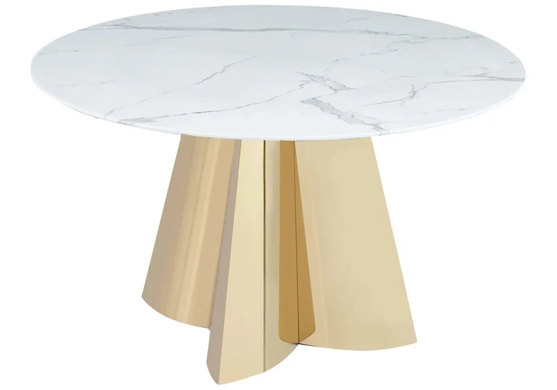 Table à manger ronde dorée marbre blanc - Axel