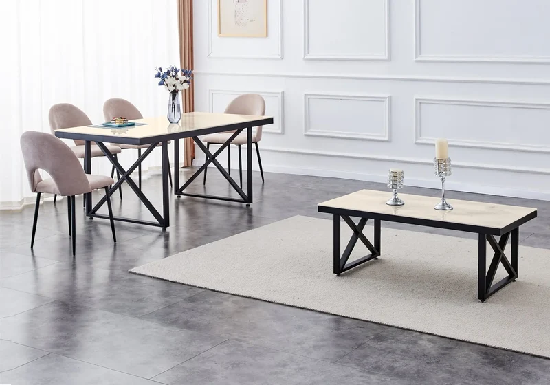 Table à manger noire marbre beige - Clara