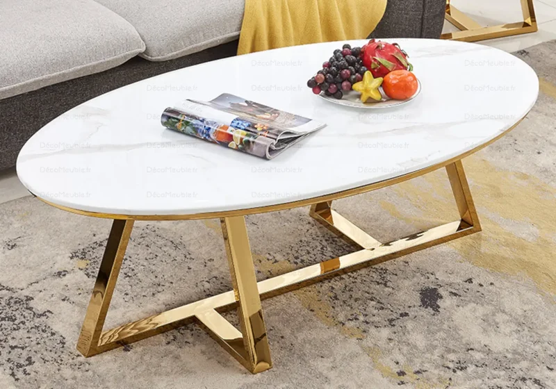 Table basse marbre blanc doré - Gracy