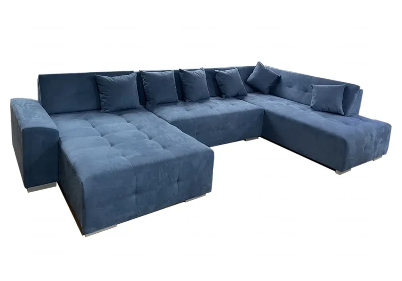 Canapé angle U velours bleu - Salia