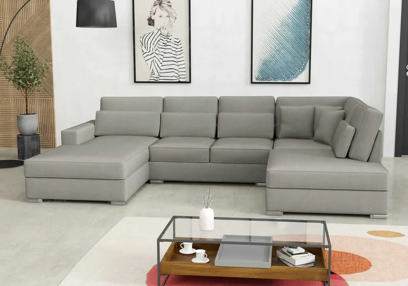 Canapé angle U velours gris - Lea