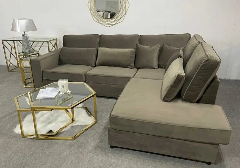 Canapé angle velours taupe vintage - Lea