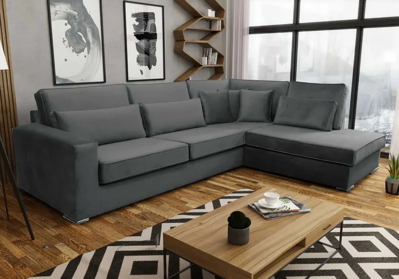 Canapé angle velours anthracite - Lea