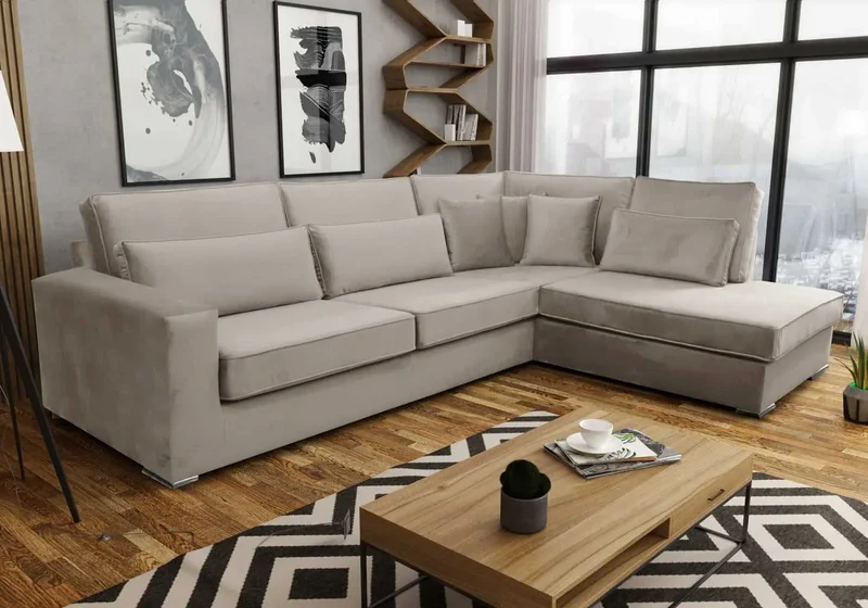 Canapé angle velours beige - Lea