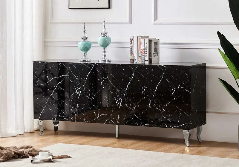 Buffet marbre noir laqué design - Axel