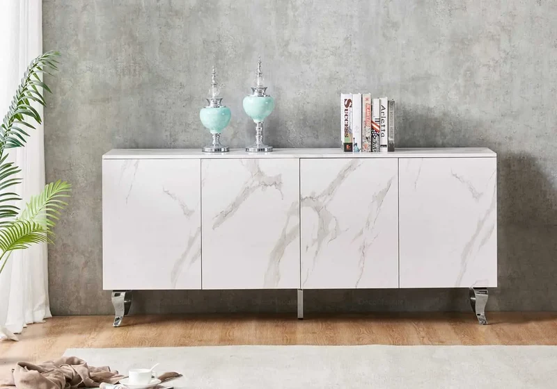 Buffet marbre blanc laqué design - Axel