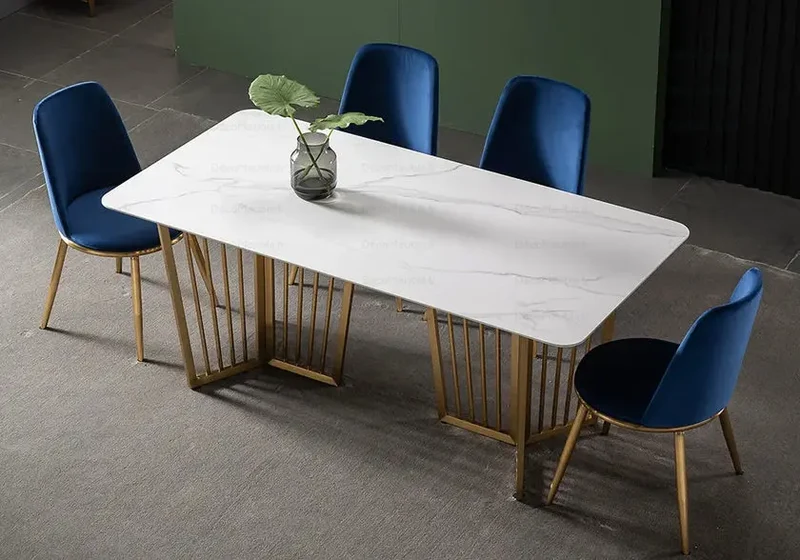 Table à manger marbre blanc doré - Perla